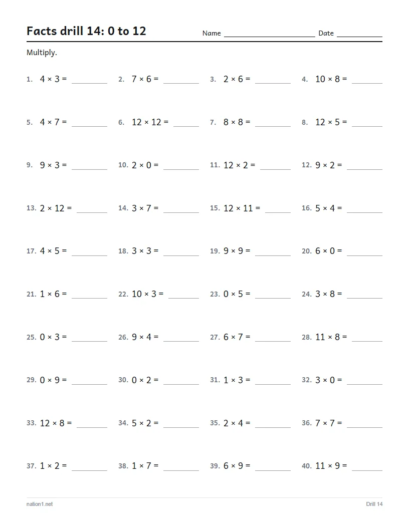 Multiplication Facts Pack, sample page 4